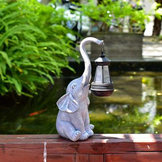 OEM Estatua Decorativa De Elefante Gris Para Jard&iacute;n Exterior Con Luz Solar - Resistente A La Intemperie - Iluminaci&oacute;n Led C&aacute;lida -crezuo
