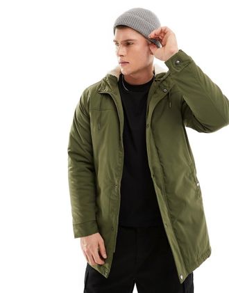 Only & Sons Only & Sons parka with borg lined hood in khaki-Green