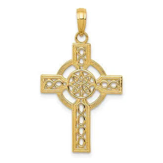 Diamond2Deal 14k Gold Diamond-cut Celtic Cross Pendant