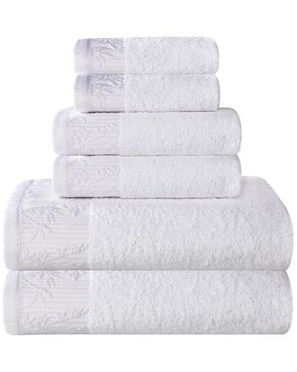 Superior Wisteria Cotton 6Pc Assorted Towel Set With Floral Bohemian Embroidered Jacquard Border