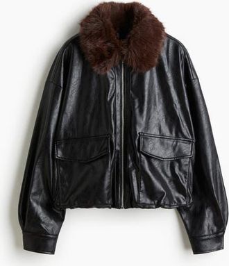 H&M Fluffy-collared Jacket in Black/brown at Nordstrom, Size Xx-Large