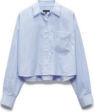 Rag & Bone Beatrice Stripe Cotton Poplin Crop Button-Up Shirt in Light Blue Stripe at Nordstrom Rack, Size X-Small