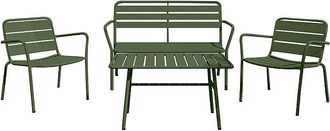 Vente-Unique Conjunto de jard&iacute;n de metal: un banco, 2 sillones bajos y una mesa de centro - Verde caqui - MIRMANDE de MYLIA