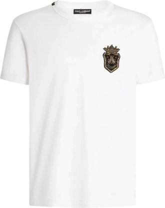 Dolce & Gabbana Wit T-shirt met heraldiek patch - Heren - T-shirts - Wit - XL - Katoen - Tops