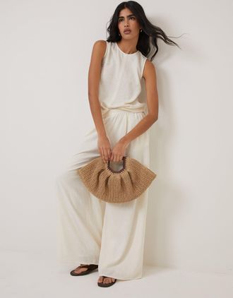 Nobody's Child Cream Linen-blend Wide Leg Trousers