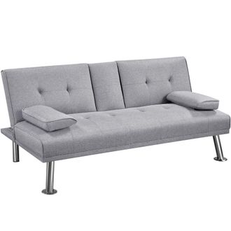 Yaheetech Divano Letto con 2 Braccioli Staccabili Divano Trasformabile Mobile Imbottito a 3 Posti Divanetto Reclinabile da Salotto con Supporto Centrale Porta