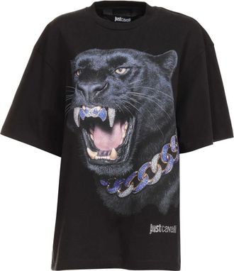 Roberto Cavalli T-shirt met opdruk - Dames - Tops - Zwart - Maat: S
