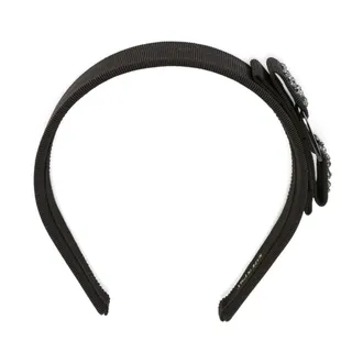 Ferragamo Accessoires, Dames, Zwart, ONE Size, Katoen, Haarband met strik en Swarovski-kristallen