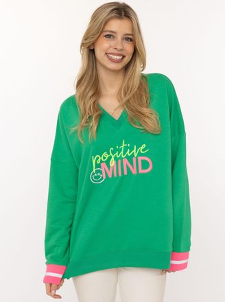Zwillingsherz Hoodie ZWILLINGSHERZ Positive Mind, Damen, Gr. XXL/XXXL, gr&uuml;n, Sweatware, Obermaterial: 50% Baumwolle, 50% Polyester, bequem h&uuml;ftlang, V-Ausschnitt, S