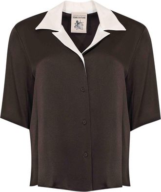 Semicouture Navy Shirt In Silk Blend Satin