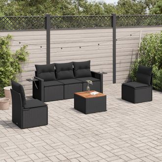 vidaXL Vidaxl - Set De Sof&aacute;s De Jard&iacute;n 6 Piezas Y Cojines Rat&aacute;n Sint&eacute;tico Negro