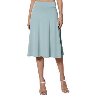 Generic Summer Skirts Knee Length For Women | Boho Skirts For Women Plus Size Stretchy Elastic High Waist A-Line Skirt Solid Color Loose Fit Beach Skirts For 