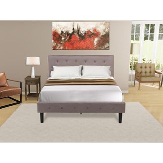East West Furniture NL14F-1DE07 2 Pc Bed Set - 1 Bed Brown Taupe Velvet Fabric Headboard and 1 Nightstand - Distressed Jacobean Finish Nightstand