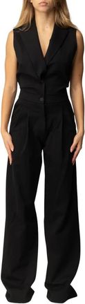 Manila Grace Mouwloze jumpsuit met klassieke revers - Dames - Jumpsuits - Zwart - M - Jumpsuits & Playsuits