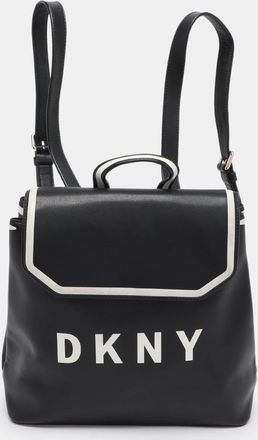DKNY Dkny Black Leather Logo Print Jade Flap Backpack