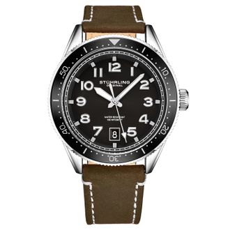 Stührling Mens Black and Brown Quartz 42mm - Silver - One Size