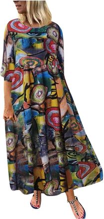 Generic Plus Size Dress for Women Short Sleeve Summer Midi Dresses Loose Baggy Round Neck Printed Casual Long Dresses Comfy Lounge Beach Holiday Vacation Dres