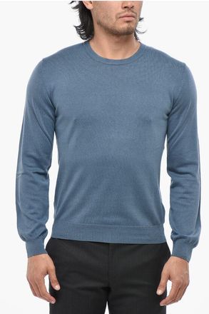 Corneliani Silk-and-Cotton Crew-Neck Sweater In Solid Color size 46