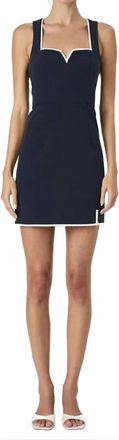French Connection Azra Twill Contrast Mini Dress In Navy Blue