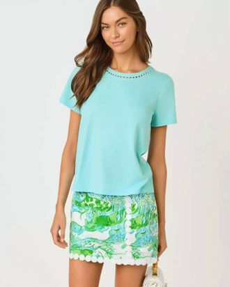 Lilly Pulitzer Clairmont Pearl Knit Top In Day Dream Blue