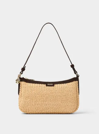 BOSS Womens Numah suede and faux-straw shoulder bag