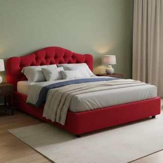 Dmora Cama Doble Aly, Desenfundable, Con Almacenaje, Hecho En Italia, Tama&ntilde;o Colch&oacute;n 160x200 Cm, Rojo
