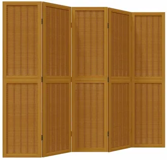 vidaXL Biombo separador de 5 paneles madera maciza paulownia marrón Vidaxl