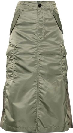 sacai pleated gathered midi skirt - women - Polyester/Nylon/Cupro - 1 - Green