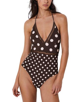 Reiss Ray Polka Dot Lattice Trim Swimsuit