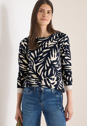 Cecil Langarmshirt CECIL, Damen, Gr. S (38), universal blau, Jersey, Obermaterial: 100% Baumwolle, bedruckt, bequem normal, U-Boot-Ausschnitt, Shirts Langar