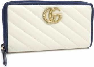 Gucci Navy White Leather Long Wallet (Bi-Fold) (Pre-Owned)