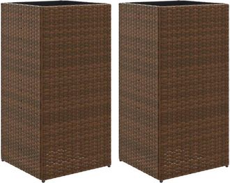 vidaXL Garden Planters 2 pcs Brown 40x40x80 cm Poly Rattan Vidaxl