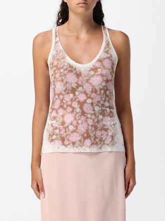 Diesel Top slim fit in maglia di lino a coste con stampa floreale