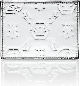 Philipp Plein Mirrored Leather Card Holder - Heren - Portefeuilles - Grijs - ONE Size - Leer - Accessoires