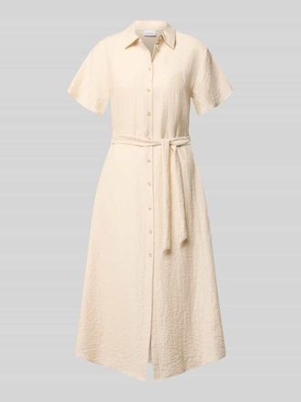 Comma Midikleid aus Viskose-Mix mit Umlegekragen in Sand, Gr&ouml;&szlig;e 34