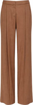Elisabetta Franchi Leather Front-Darts Wide-Leg Linen-Blend Pants