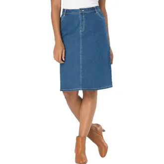 Jessica London True Fit Stretch Denim Short Skirt in Medium Stonewash at Nordstrom, Size 32