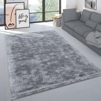 Paco Home Paco Home - Alfombra Hecha A Mano Alta Calidad Monocolor Pelo Corto Moderna Mezcla Materiales Gris 80x150 Cm