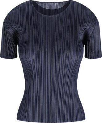 Pleats Please Issey Miyake Geplooid T-shirt - Blauw
