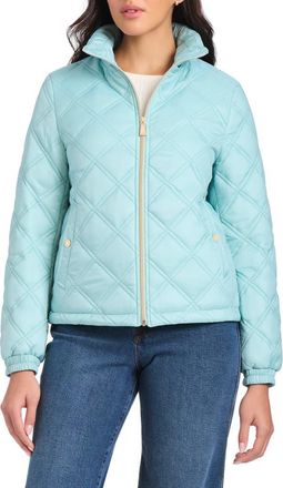 Kate Spade New York water resistant diamond quilted hooded jacket in Aqua Tourmaline at Nordstrom Rack, Size X-Small