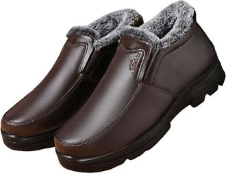Generic Mens Slip on Snow Boots Size 8 Fashion in Cold Rubber Boots Men Wide Calf (Brown, 8.5)