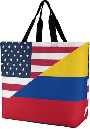 Generic U.S. And Columbia Flag Reusable Shopping Bags Large Capacity Grocery Bag Heavy Duty Tote for Women 40x40x16cm