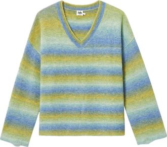 B+ab Maglione a righe con scollo a V - Blu
