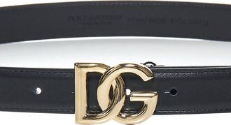 Dolce & Gabbana Womens Calfskin Belt With Logo Black Calf Leather