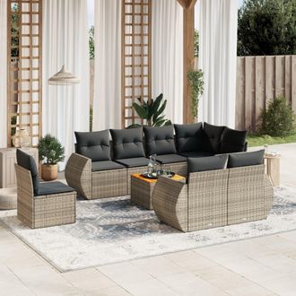 vidaXL Set De Muebles De Jard&iacute;n 9 Pzas Y Cojines Rat&aacute;n Sint&eacute;tico Gris Vidaxl