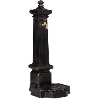 Relaxdays Fuente Jard&iacute;n Xxl Vintage De Pie Con Grifo, Aluminio Fundido, Marr&oacute;n Oscuro, 100 X 38 X 47 Cm - Relaxdays