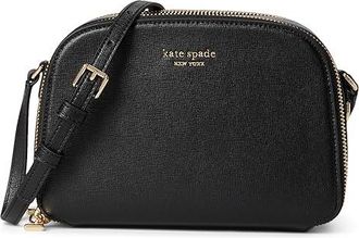 Kate Spade New York Devin Saffiano Leather Double Zip Dome Crossbody Wallet Womens Handbags Black 1, Leather/Polyester