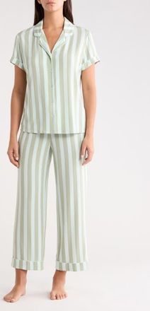 Nordstrom Moonlight Eco Crop Pajamas in Green Desert Porto Stripe at Nordstrom, Size X-Large
