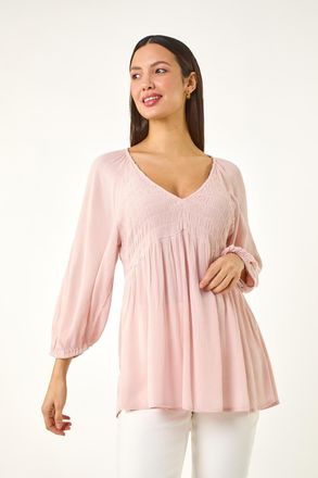 Roman Shirred V-Neck Raglan Top