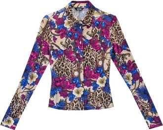 Just Cavalli Camicia Flowers Leopard - Dames - Overhemden - Veelkleurig - S - Overhemden